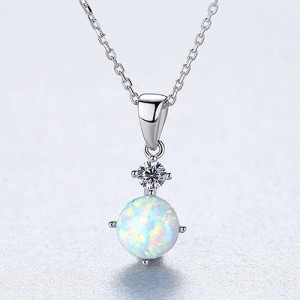 Classic Design Mysterious Color Shining Round Opal Wholesale 925 Sterling Silver Necklace - White