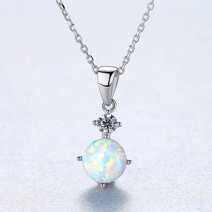 Classic Design Mysterious Color Shining Round Opal Wholesale 925 Sterling Silver Necklace - White