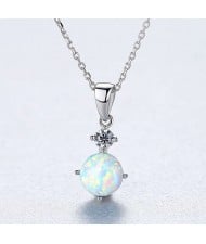 Classic Design Mysterious Color Shining Round Opal Wholesale 925 Sterling Silver Necklace - White