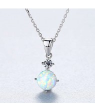 Classic Design Mysterious Color Shining Round Opal Wholesale 925 Sterling Silver Necklace - White