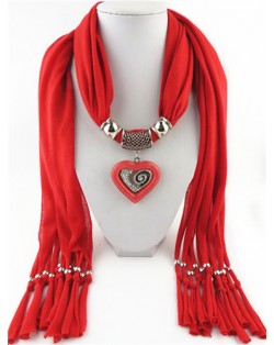 All-match Style Love Pendant Scarf Necklace - Red