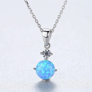 Classic Design Mysterious Color Shining Round Opal Wholesale 925 Sterling Silver Necklace - Blue