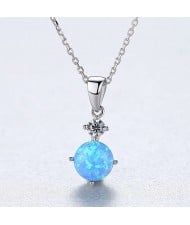 Classic Design Mysterious Color Shining Round Opal Wholesale 925 Sterling Silver Necklace - Blue