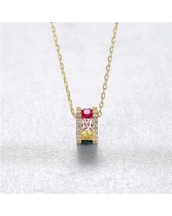 Classic Design Multicolor Cylinder Pendant Gold Plated Wholesale 925 Sterling Silver Necklace