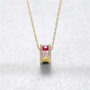 Classic Design Multicolor Cylinder Pendant Gold Plated Wholesale 925 Sterling Silver Necklace