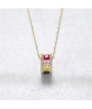 Classic Design Multicolor Cylinder Pendant Gold Plated Wholesale 925 Sterling Silver Necklace