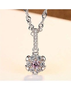 Pink Heart of Flower Super Glistening Pendant Wholesale 925 Sterling Silver Necklace