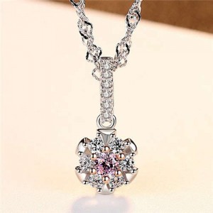 Pink Heart of Flower Super Glistening Pendant Wholesale 925 Sterling Silver Necklace