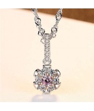 Pink Heart of Flower Super Glistening Pendant Wholesale 925 Sterling Silver Necklace