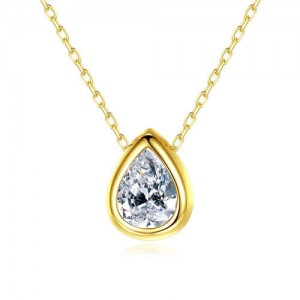 Minimalist Lonely Tear Drop Pendant Wholesale 925 Sterling Silver Necklace - Golden