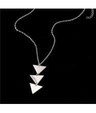Punk Style Three Inverted Triangles Pendant Wholesale Statement Necklace - Silver