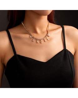 Elegant Design Wholesale Jewelry Shining Angle Alphabets Decoration Mini Pearl Women Short Necklace