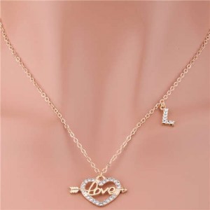 Love Heart Shape with Arrow Romantic Classic Design Rhinestone Pendant Wholesale Necklace