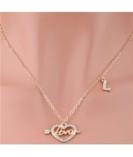 Love Heart Shape with Arrow Romantic Classic Design Rhinestone Pendant Wholesale Necklace