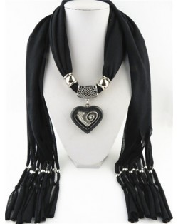 All-match Style Love Pendant Scarf Necklace - Black