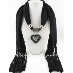 All-match Style Love Pendant Scarf Necklace - Black