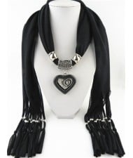 All-match Style Love Pendant Scarf Necklace - Black