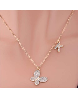 Wholesale Fashion Jewelry Bling Rhinestone Butterfly Pendant Women Alloy Necklace