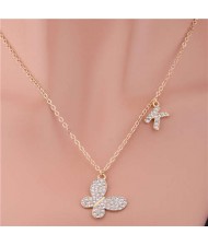 Wholesale Fashion Jewelry Bling Rhinestone Butterfly Pendant Women Alloy Necklace