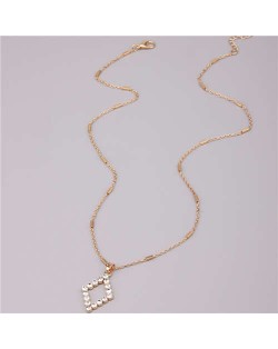 Rhinestone Rhombus Pendant U.S. Popular Wholesale Jewelry Women Simple Design Costume Necklace