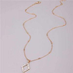 Rhinestone Rhombus Pendant U.S. Popular Wholesale Jewelry Women Simple Design Costume Necklace