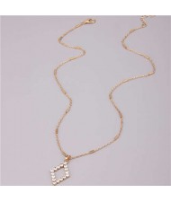 Rhinestone Rhombus Pendant U.S. Popular Wholesale Jewelry Women Simple Design Costume Necklace