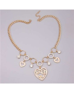 U.S. Fashion Bling Heart Shape Multi-elements Pendants Women Wholesale Statement Necklace