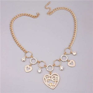 U.S. Fashion Bling Heart Shape Multi-elements Pendants Women Wholesale Statement Necklace