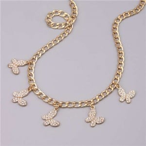 Rhinestone Butterfly Pendants Thick Chain Women Wholesale Statement Necklace