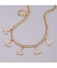 Rhinestone Butterfly Pendants Thick Chain Women Wholesale Statement Necklace