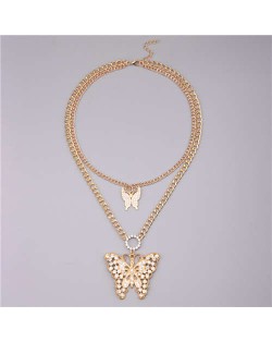 Hip Hop Style Butterfly Pendant Double Layers Chain Wholesale Fashion Women Necklace