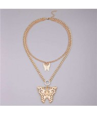 Hip Hop Style Butterfly Pendant Double Layers Chain Wholesale Fashion Women Necklace