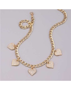 Rhinestone Peach Heart Pendants Thick Chain Women Popular Wholesale Statement Necklace