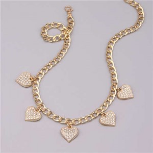Rhinestone Peach Heart Pendants Thick Chain Women Popular Wholesale Statement Necklace