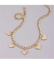 Rhinestone Peach Heart Pendants Thick Chain Women Popular Wholesale Statement Necklace