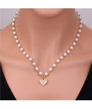 Shining Heart Shape Pendant Elegant Pearl Beads Women Wholesale Short Necklace