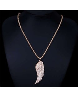 Lucky Angel Wing Rhinestone Pendant Corn Chain Wholesale Women Necklace - Golden