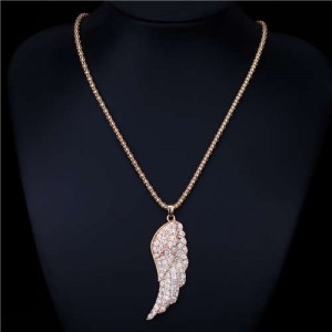 Lucky Angel Wing Rhinestone Pendant Corn Chain Wholesale Women Necklace - Golden