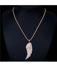 Lucky Angel Wing Rhinestone Pendant Corn Chain Wholesale Women Necklace - Golden