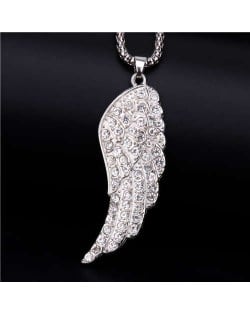 Lucky Angel Wing Rhinestone Pendant Corn Chain Wholesale Women Necklace - Silver