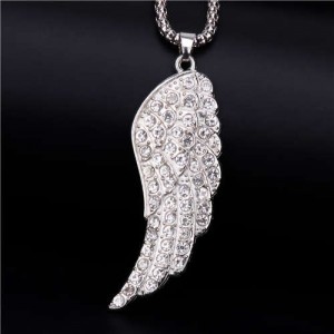 Lucky Angel Wing Rhinestone Pendant Corn Chain Wholesale Women Necklace - Silver