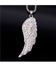 Lucky Angel Wing Rhinestone Pendant Corn Chain Wholesale Women Necklace - Silver