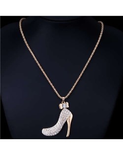 Innovative Design Shining Rhinestone High Heel Pendant Women Wholesale Necklace - Golden