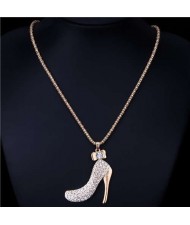 Innovative Design Shining Rhinestone High Heel Pendant Women Wholesale Necklace - Golden