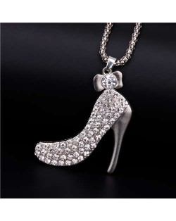 Innovative Design Shining Rhinestone High Heel Pendant Women Wholesale Necklace - Silver