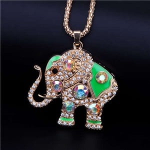 Rhinestone Lucky Elephant Pendant Wholesale Women Necklace - Green