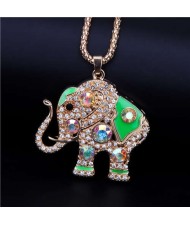 Rhinestone Lucky Elephant Pendant Wholesale Women Necklace - Golden