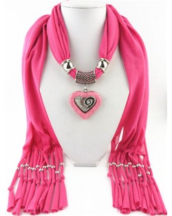 All-match Style Love Pendant Scarf Necklace - Pink