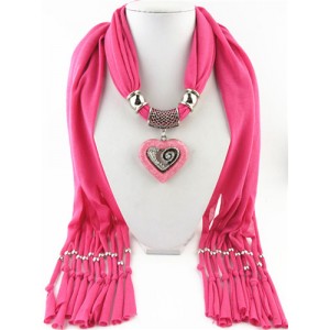 All-match Style Love Pendant Scarf Necklace - Pink