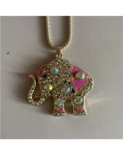 Rhinestone Lucky Elephant Pendant Wholesale Women Necklace - Pink